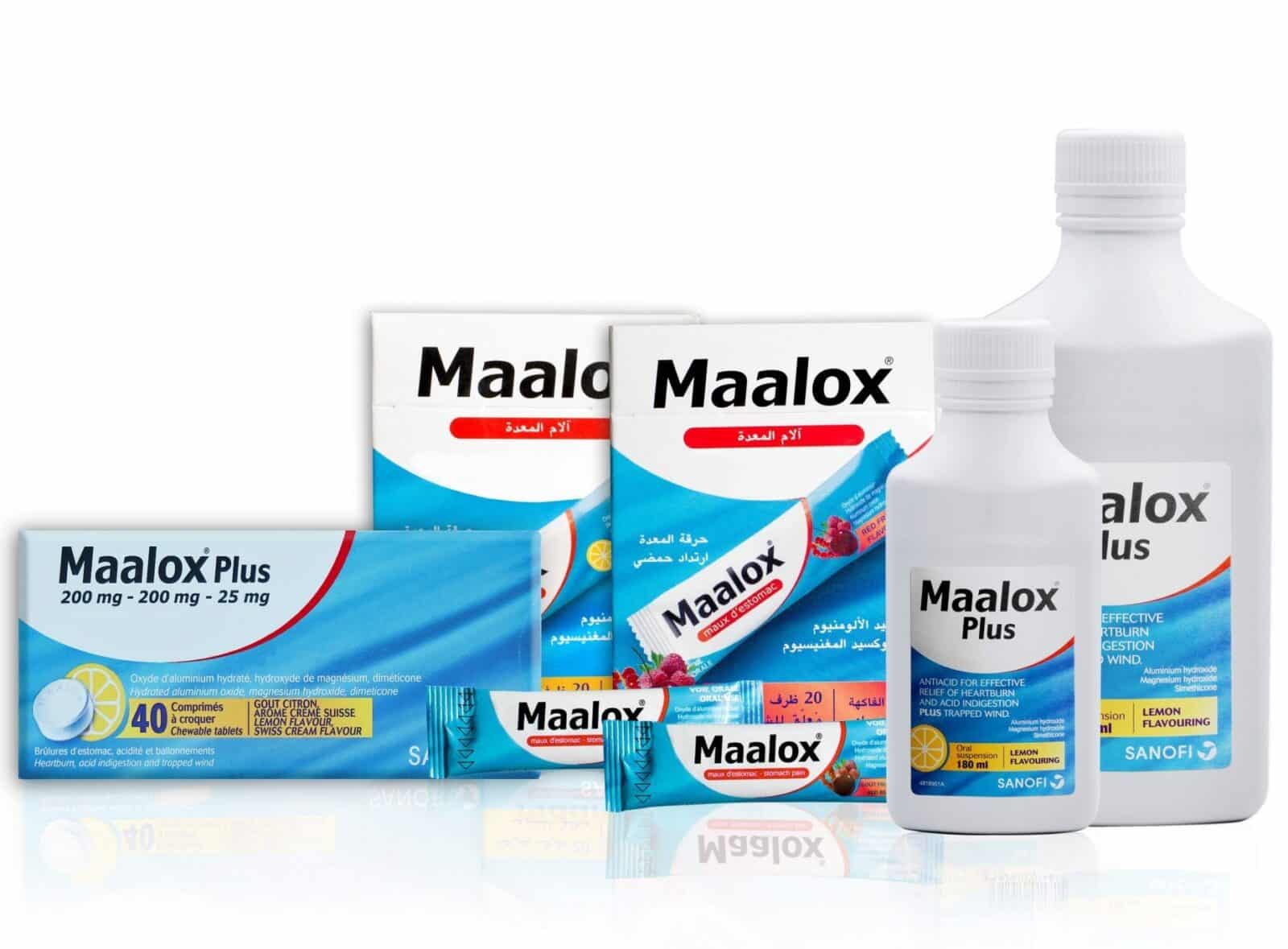 علاج الحموضه و حرقان المعده مع مالوكس Maalox المتوفر باشكال عديده